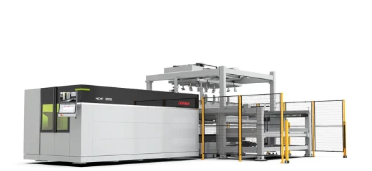 machine de découpe laser à plat avec un système automatisé de chargement/ déchargement de tôles