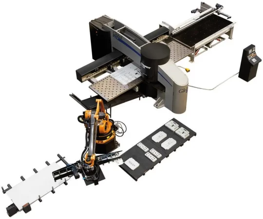 La Global 20-1225 de LVD est une poinçonneuse qui peut être équipée d'un système de chargement et déchargement automatique robotisé