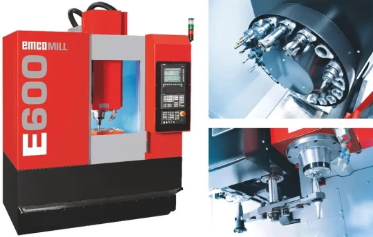 La machine Emcomill E 600, issue de la coopération entre EMCO et sa filiale italienne, FAMUP, est dédiée aux spécialistes de la mécanique générale, de l'outillage et du prototypage