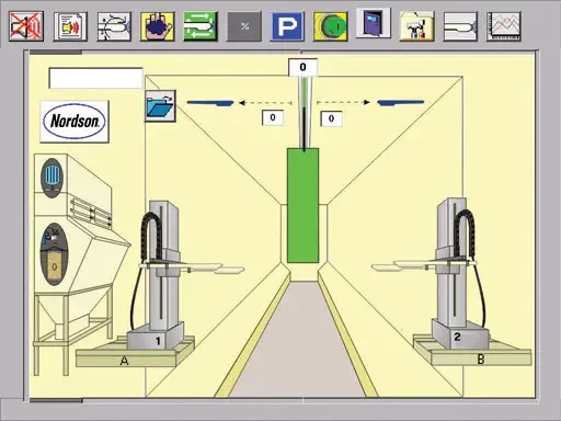 2 nouveautés sur le stand NORDSON au SITS 2003 : SPEEDKING, cabine de poudrage autonettoyante et POWDER PILOT, système de contrôle pour installations de poudrage