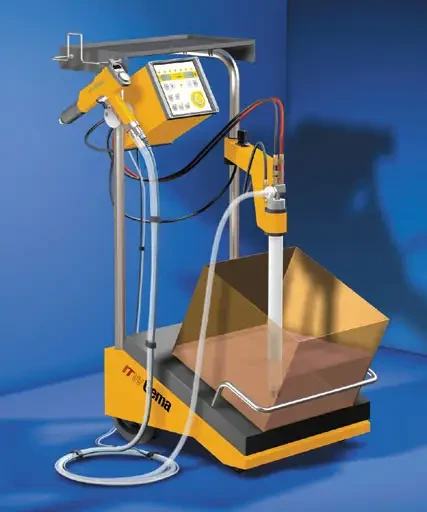 1 robot et 1 ensemble de gestion et 2 équipements de poudrage chez ITW GEMA au SITS 2003