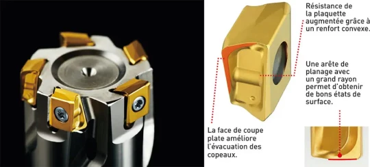 Fraise à plaquettes tangentielles pour l'épaulement, le ramping ou les poches